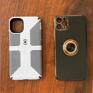 Speck iPhone 11 White and Black Case, and iPhone 11 Pro Max Black and Gold Case